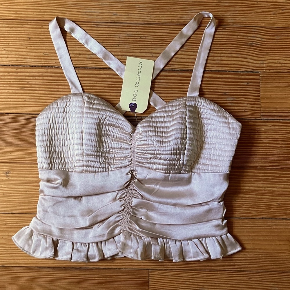 3/$15 🦋Worn Once Band of Gypsies Nude Blush Satin Ruched Corset Top Sz S